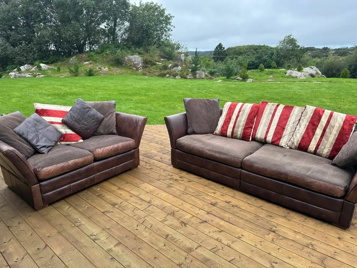 2  Large Handmade Real Leather Sofas - Image 1