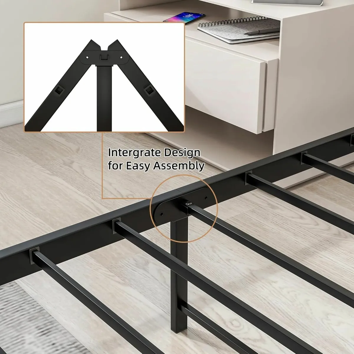 King Size Bed Frame Wooden Headboard 150x200cm - Image 4