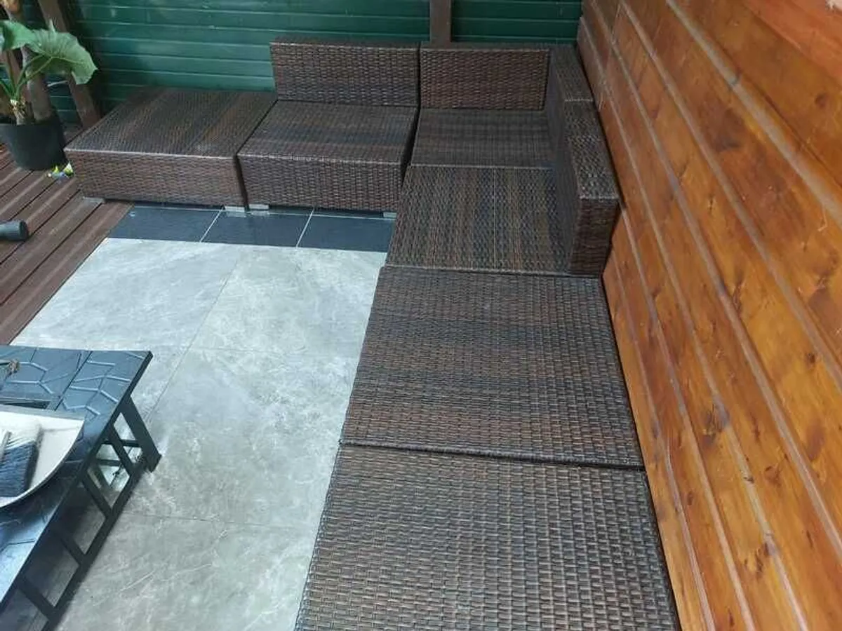 6 Piece Garden Lounge Set with custom made Cushions Poly Rattan Brown - Image 2