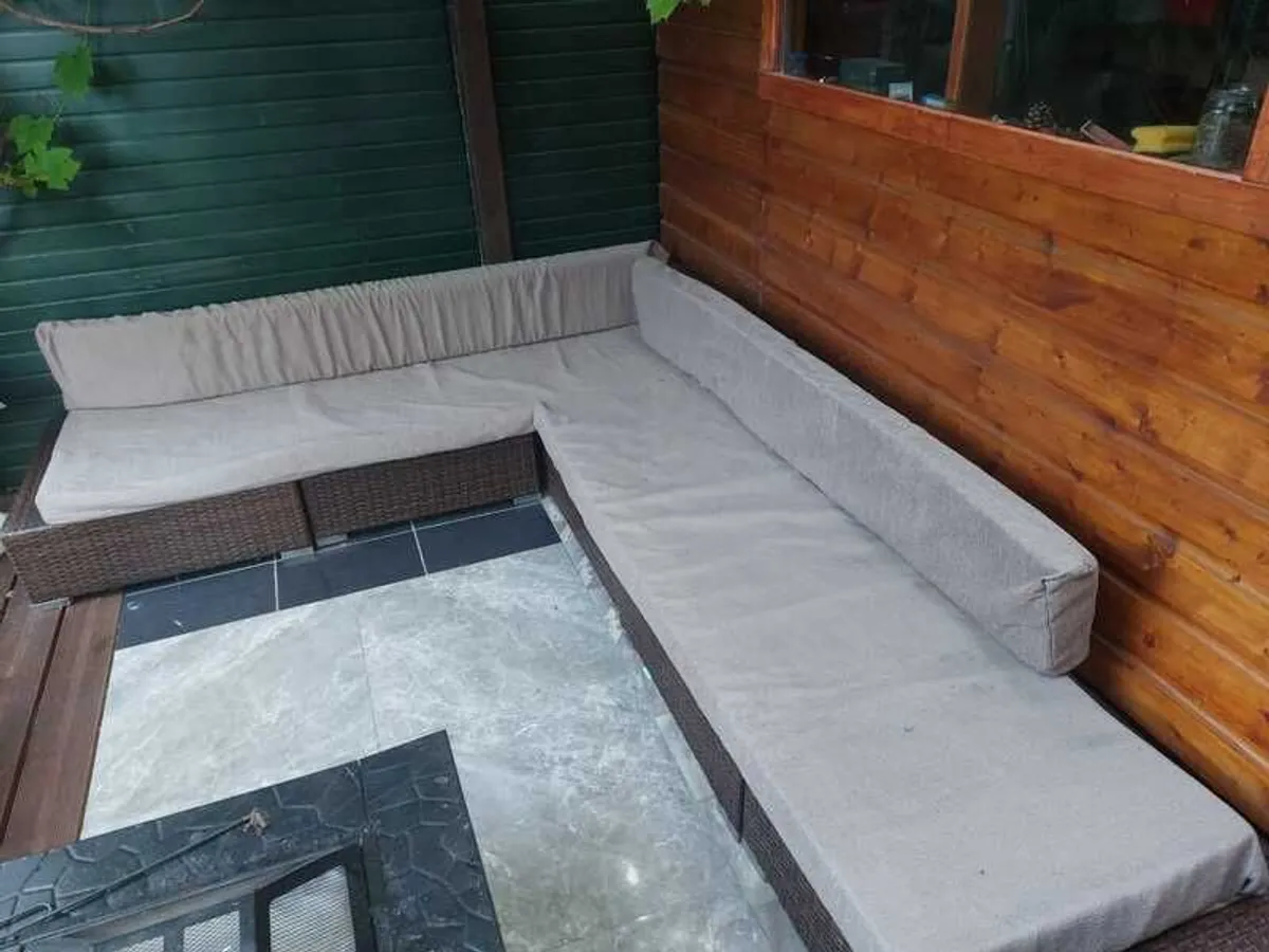 6 Piece Garden Lounge Set with custom made Cushions Poly Rattan Brown - Image 3