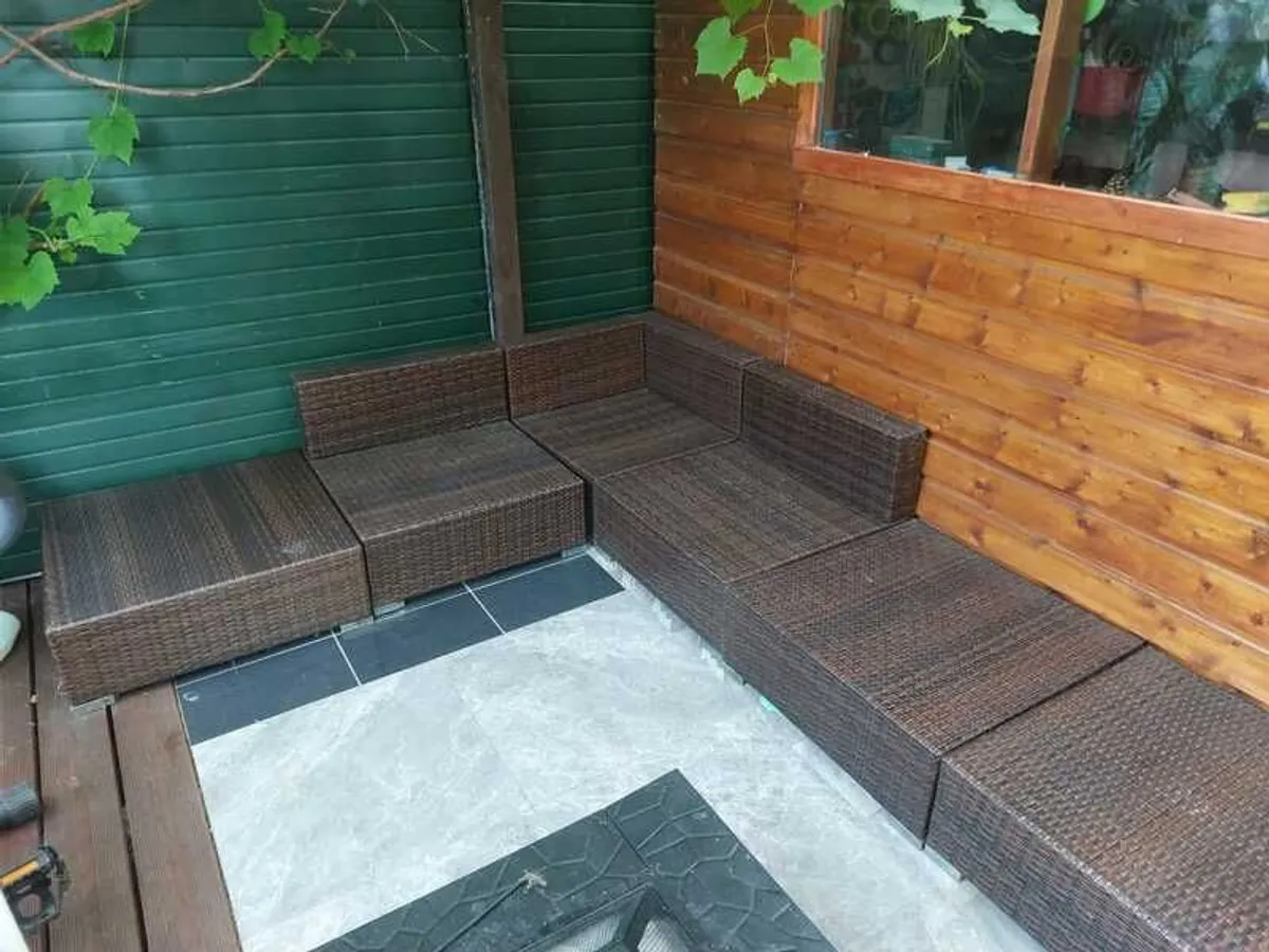6 Piece Garden Lounge Set with custom made Cushions Poly Rattan Brown - Image 4