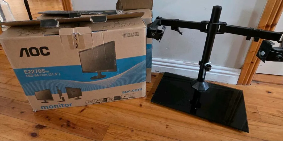 Two 21.5" LCD Monitors & Dual Monitor Stand - Image 1
