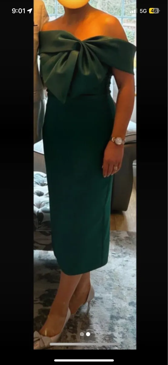 Premium Green Bow Front Midi Dress - Image 4