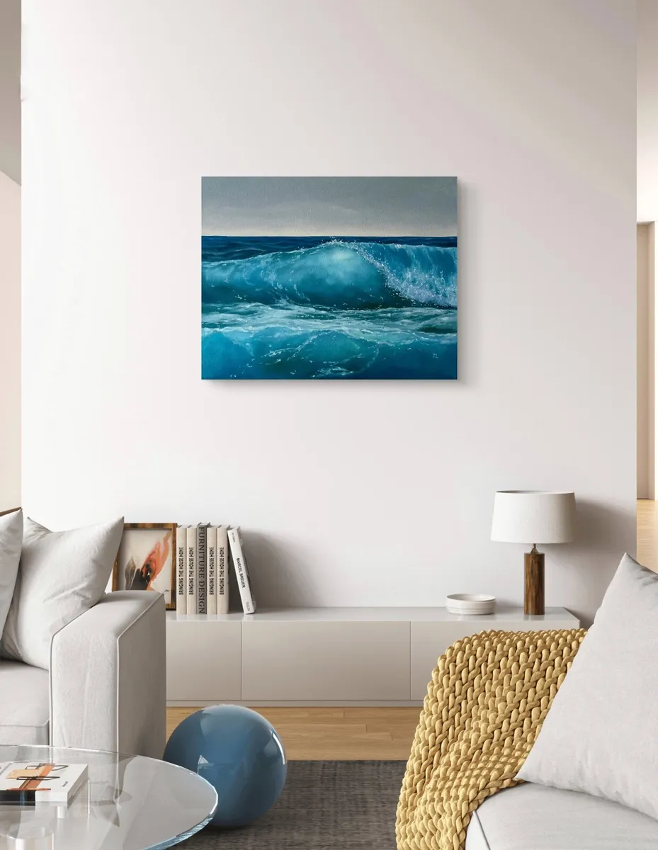 ORIGINAL OIL PAINTING Ocean Wave Wall Art Seascape - Image 2