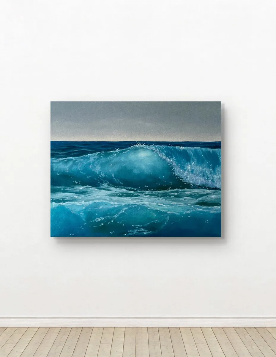 ORIGINAL OIL PAINTING Ocean Wave Wall Art Seascape - Image 3