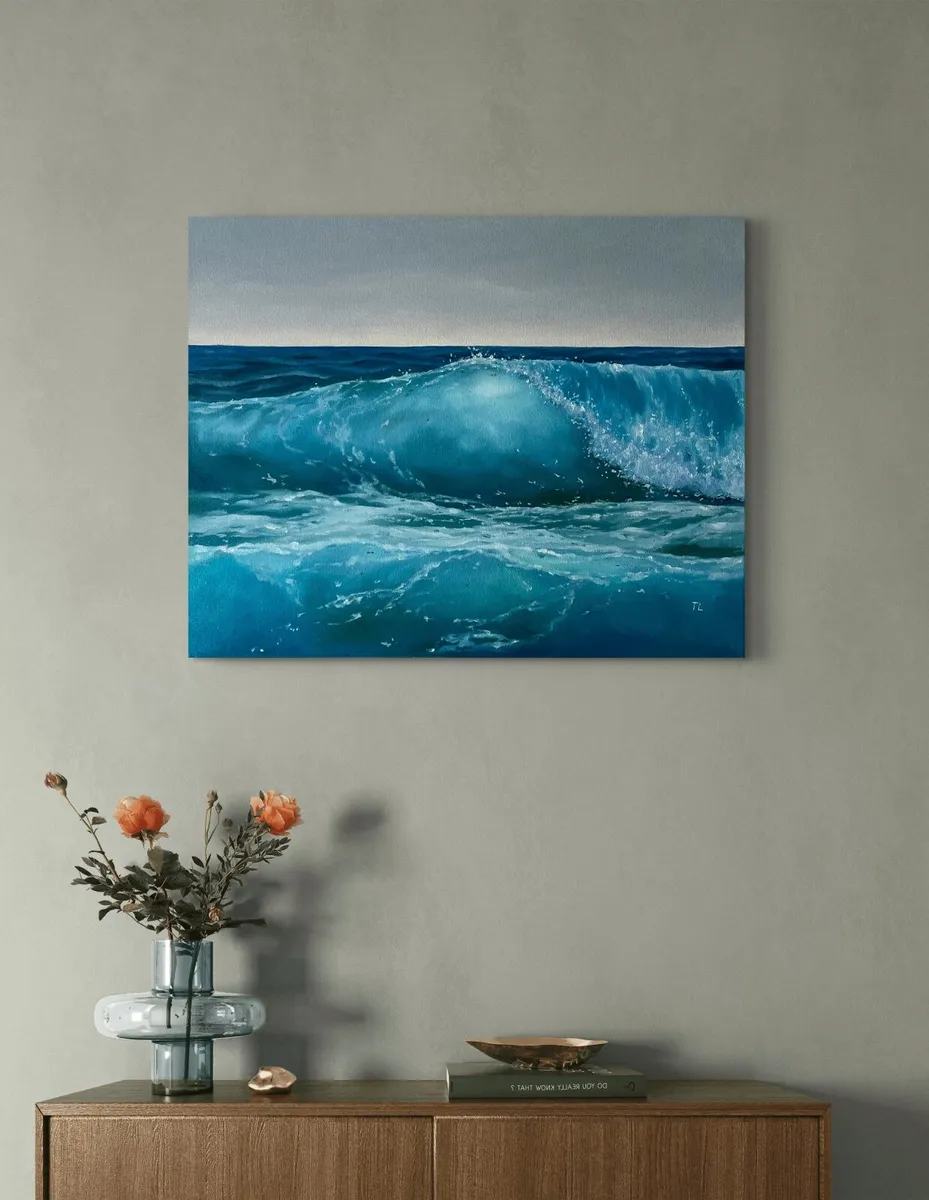 ORIGINAL OIL PAINTING Ocean Wave Wall Art Seascape - Image 4
