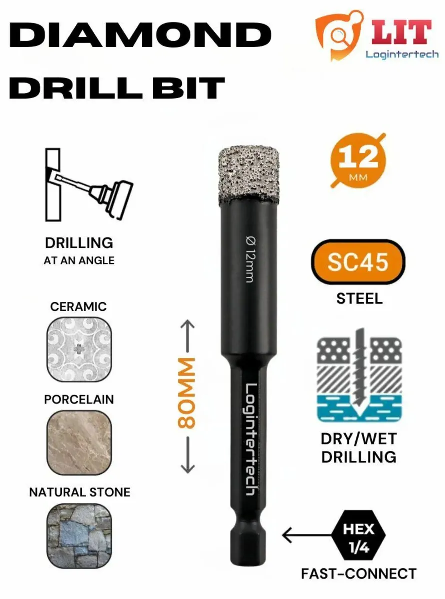 Diamond HEX Tile Drill Bits 6–20mm for Drills - Image 1