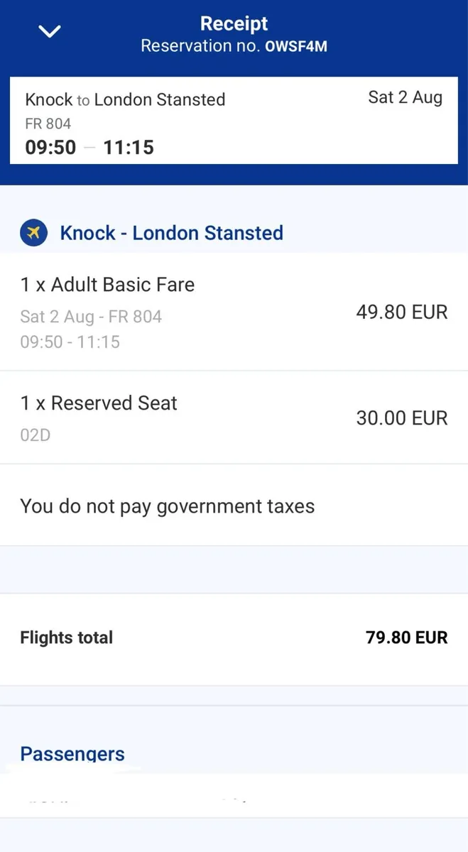 Return Flights Knock to London - Image 1