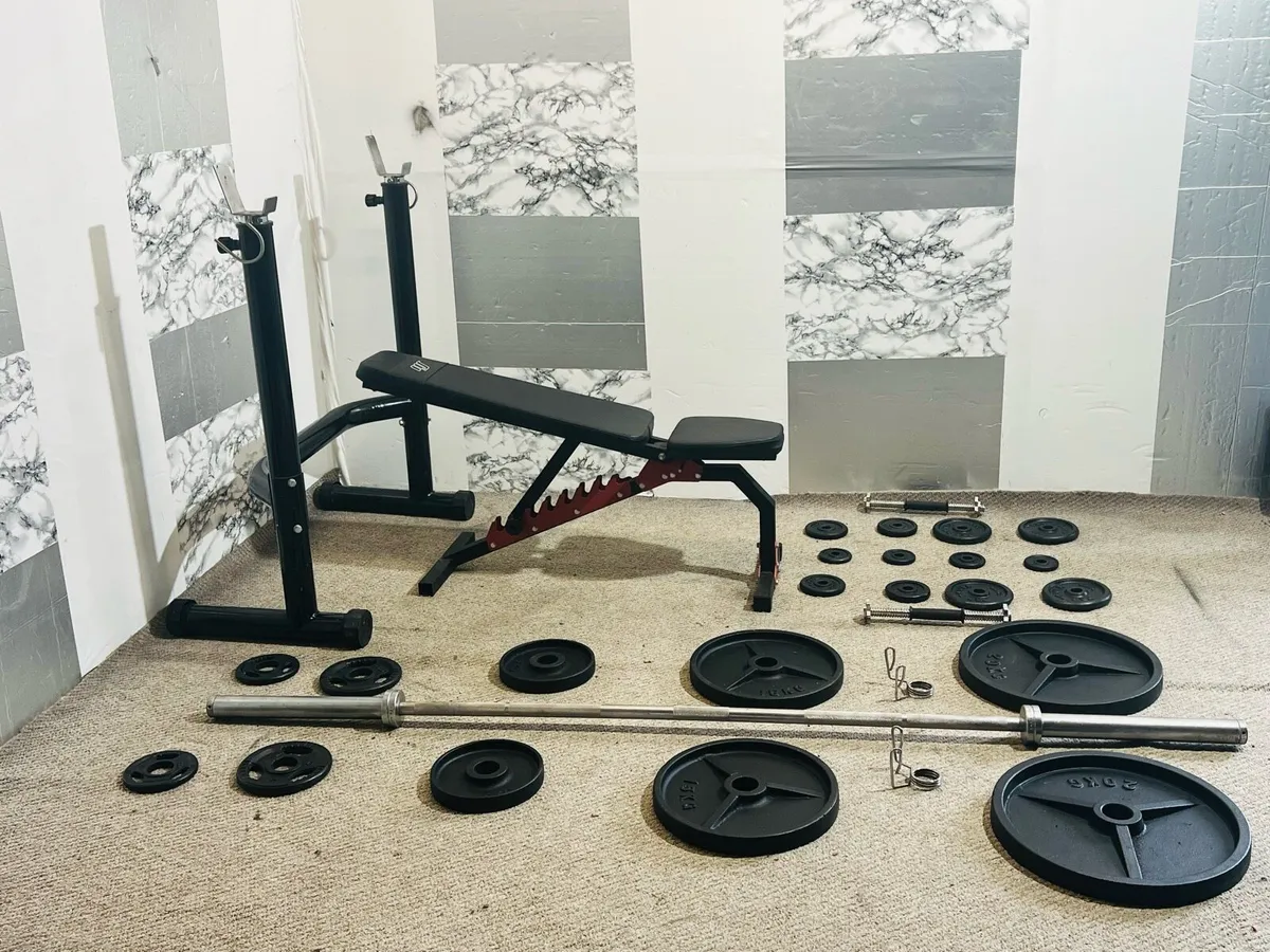OLYMPIC WEIGHT RACK BENCH BARBELL DUMBBELLS - Image 1