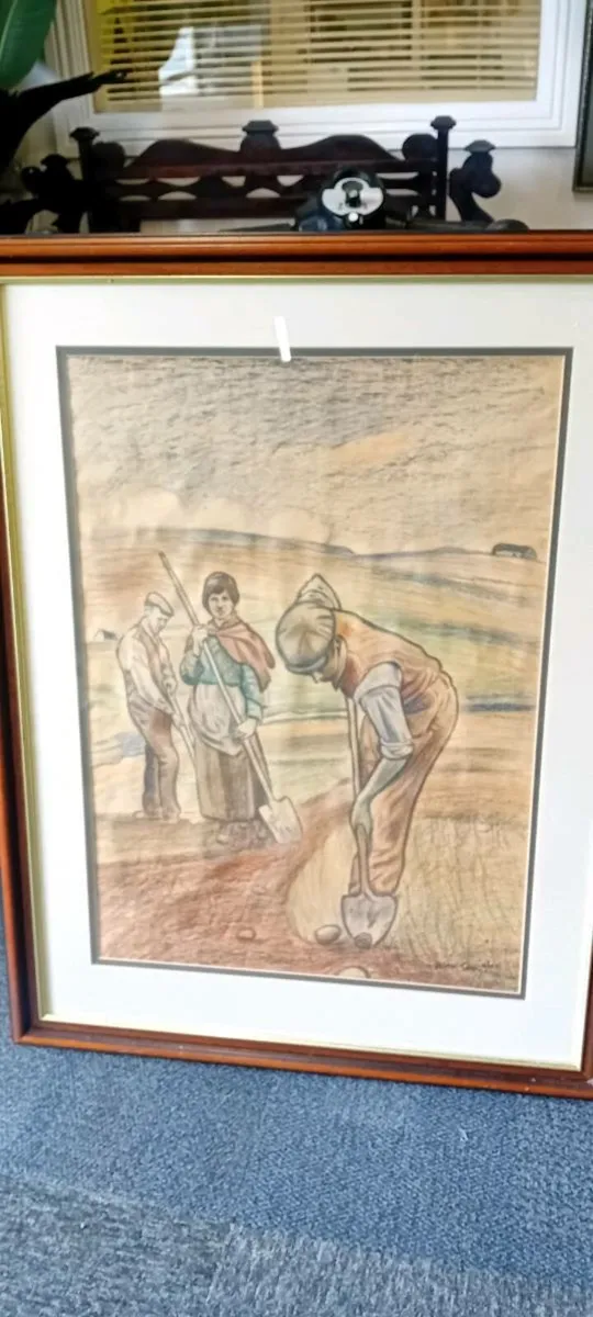 Large Original Alan Quigley Crayon Painting - Image 1