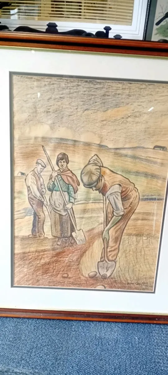 Large Original Alan Quigley Crayon Painting - Image 3