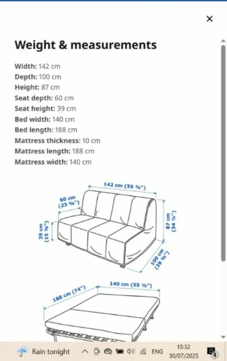 Ikea Sofa Bed (4ft) - Image 4