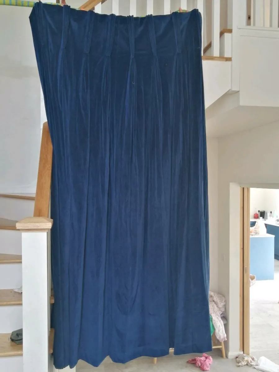 Mid-night blue velvet lined curtains - Image 1
