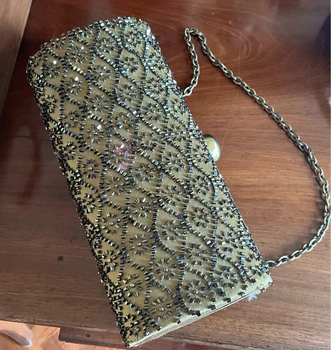 Vintage Gold Beaded Clutch Evening Bag - Image 1