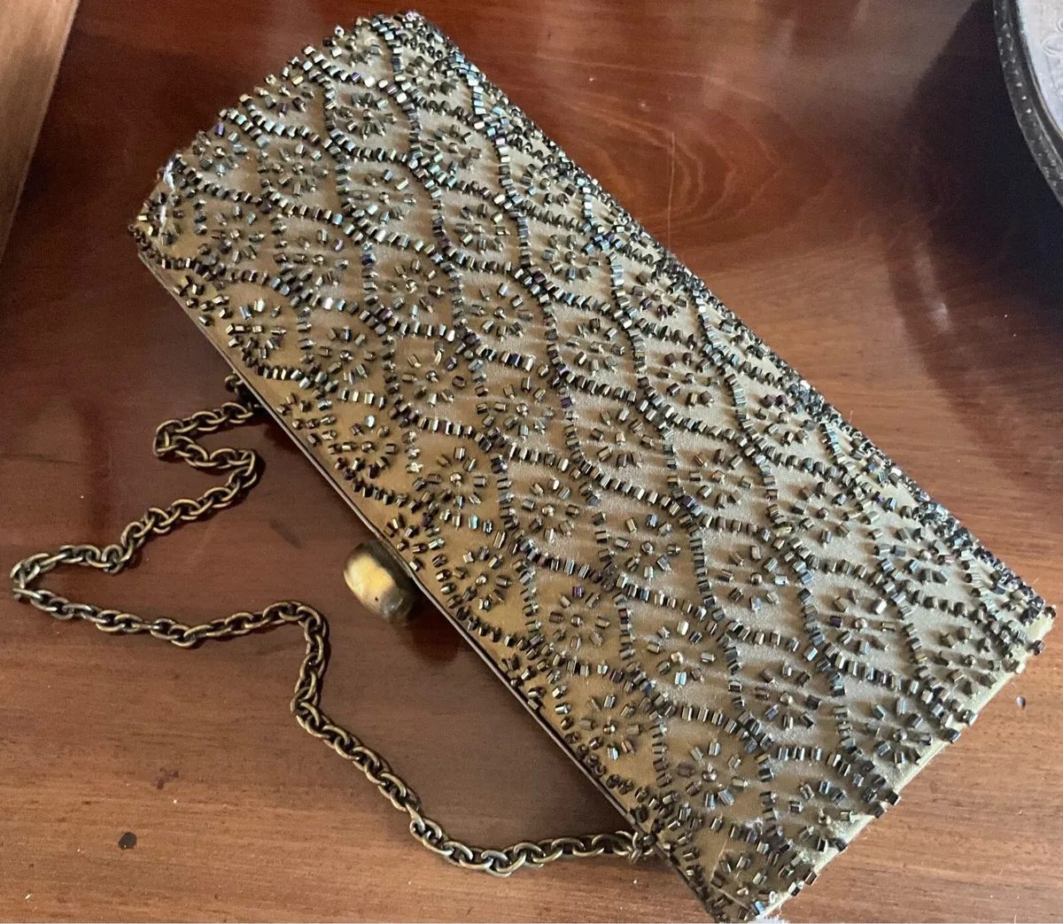 Vintage Gold Beaded Clutch Evening Bag - Image 3