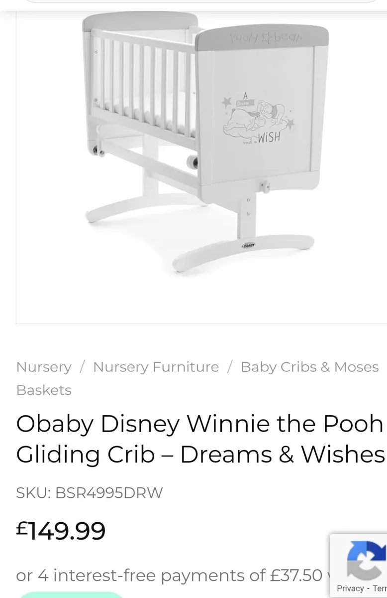 Baby crib - disney obaby white grey crib - Image 1