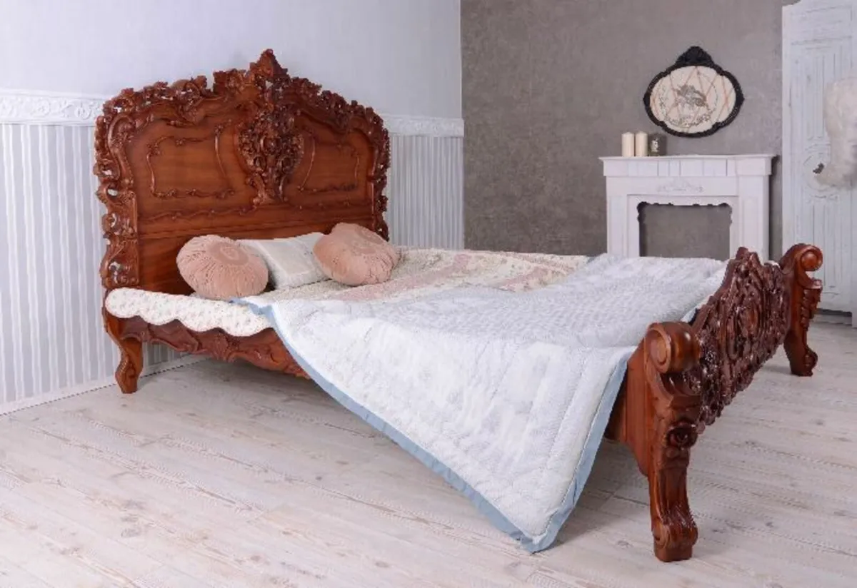French Double Bed Solid mahogany with exquisite, h - Image 4