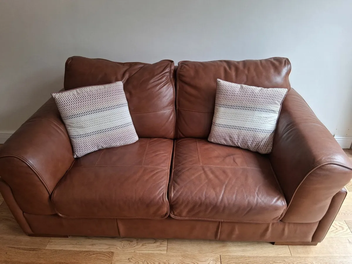 2 Seater Brown Leather Couch - Image 1