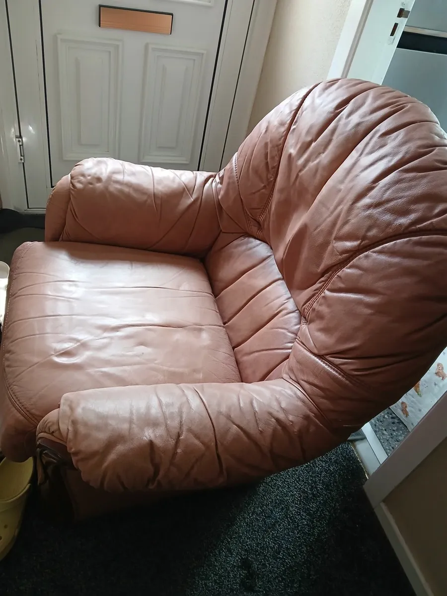 Leather sofa and chair - Image 2