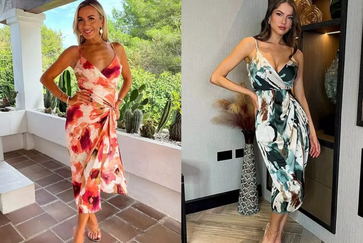 TWO AX Paris Smudge print strappy wrap top gathered skirt / midi dresses - Image 1