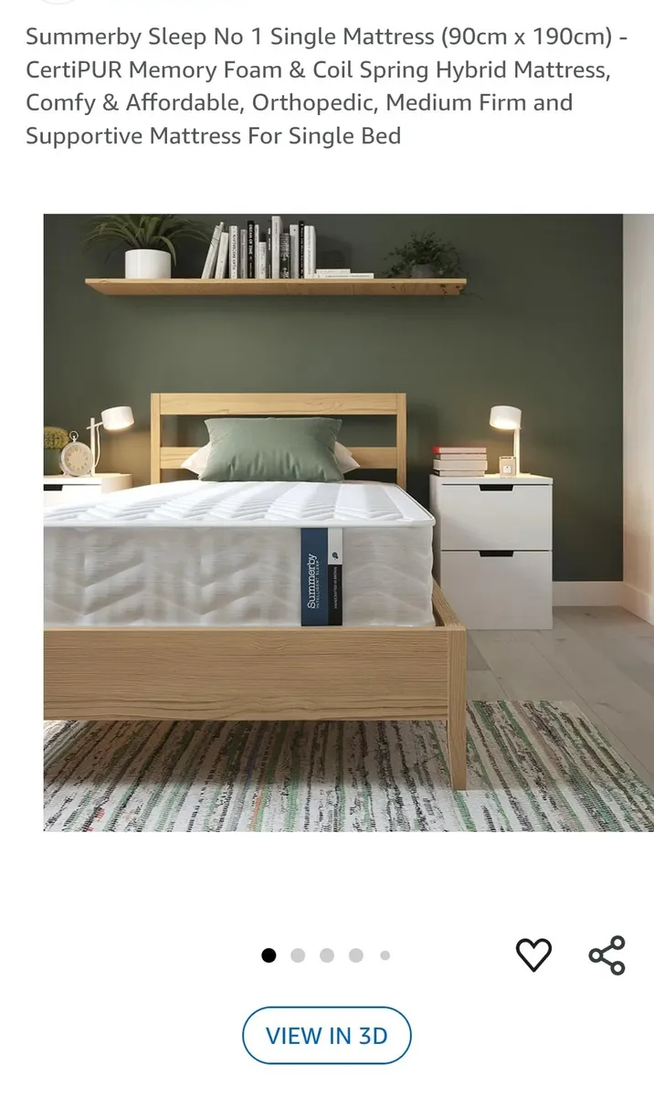 Single bed with mattress, base, and headboard - Image 2