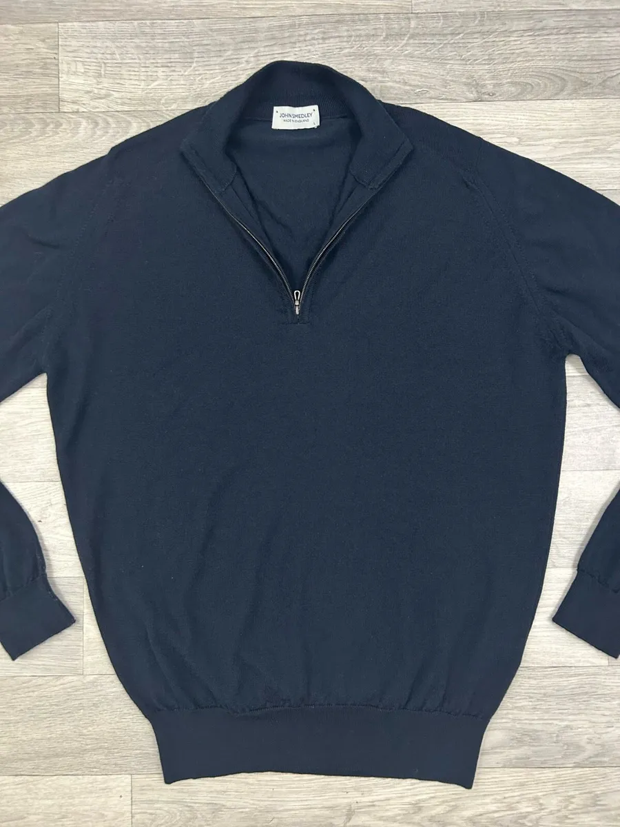 John Smedley Merino Wool Half Zip Jumper Mens L - Image 2