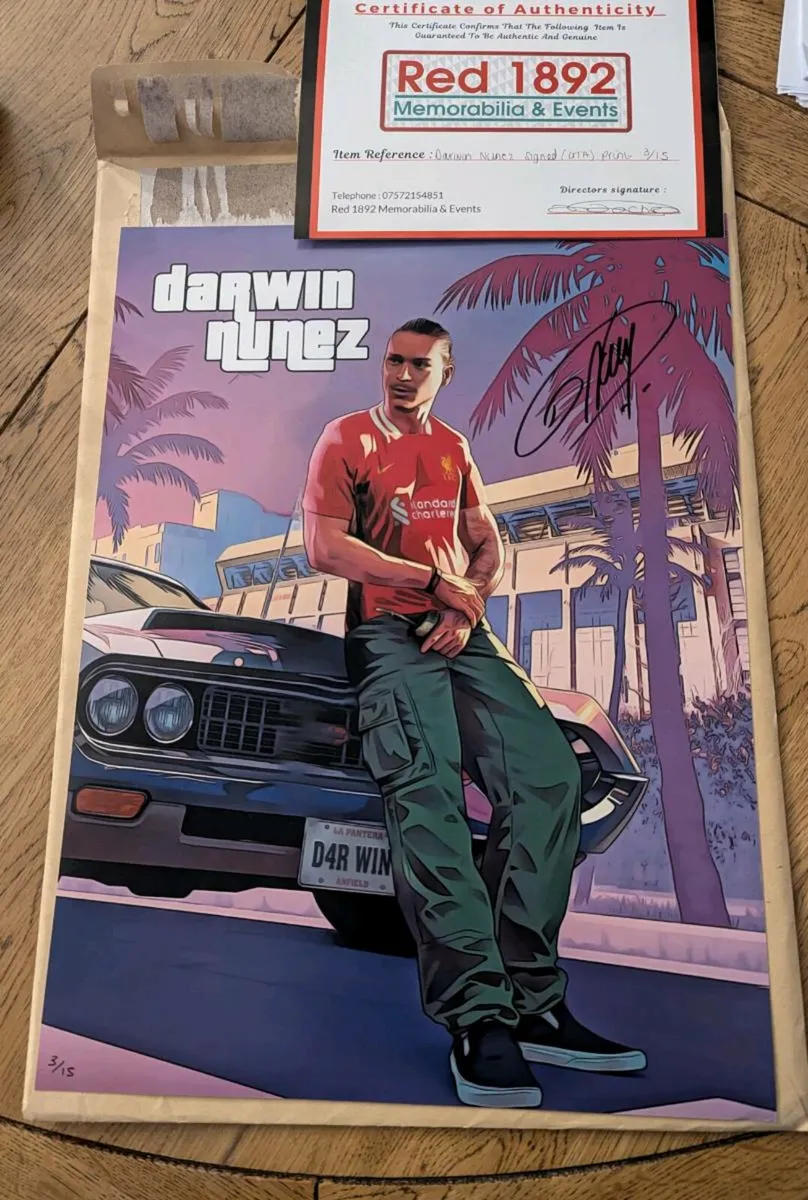 Darwin Nunez Liverpool signed GTA photo- limited e - Image 2