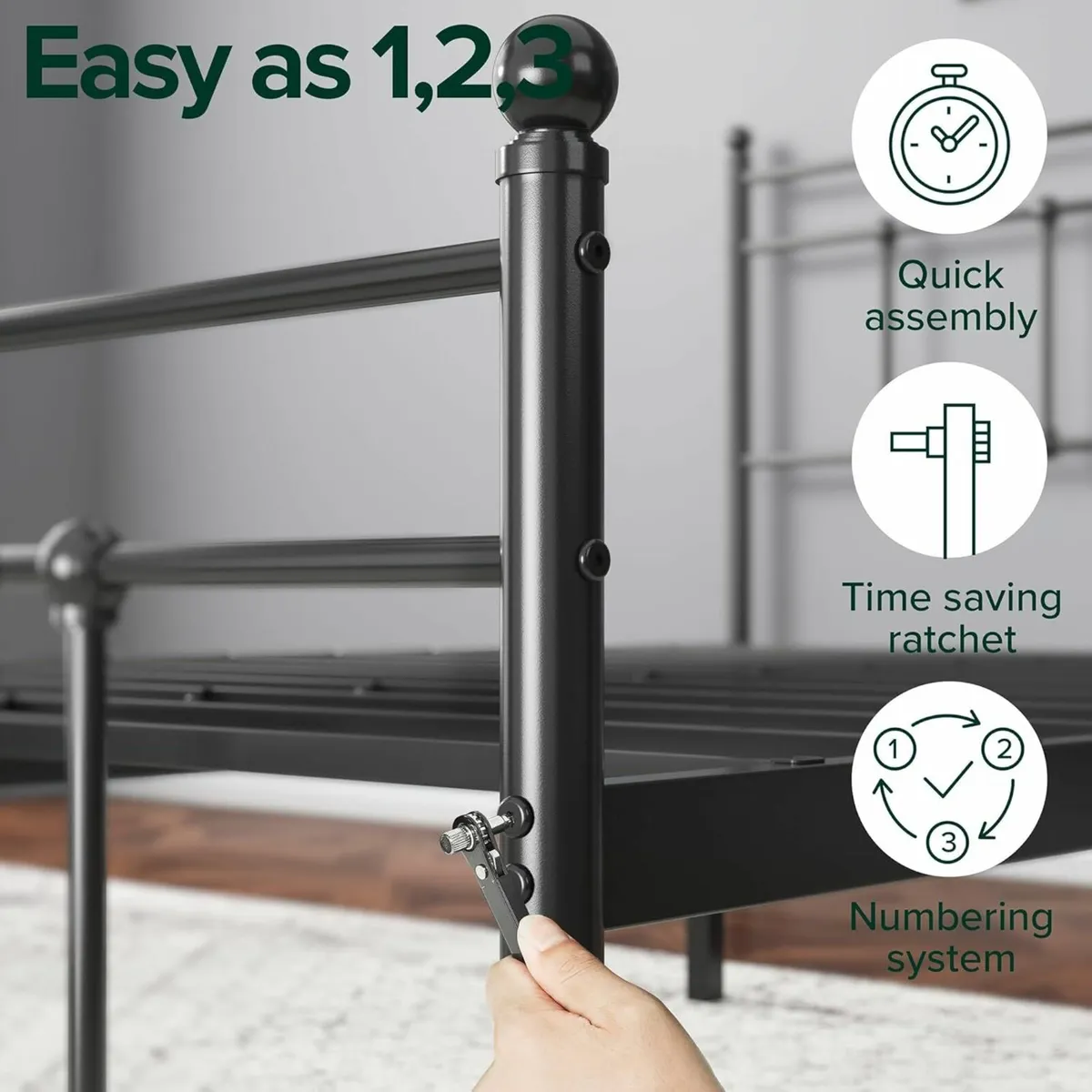Super King Bed Frame 180x200 cm Metal Headboard - Image 3