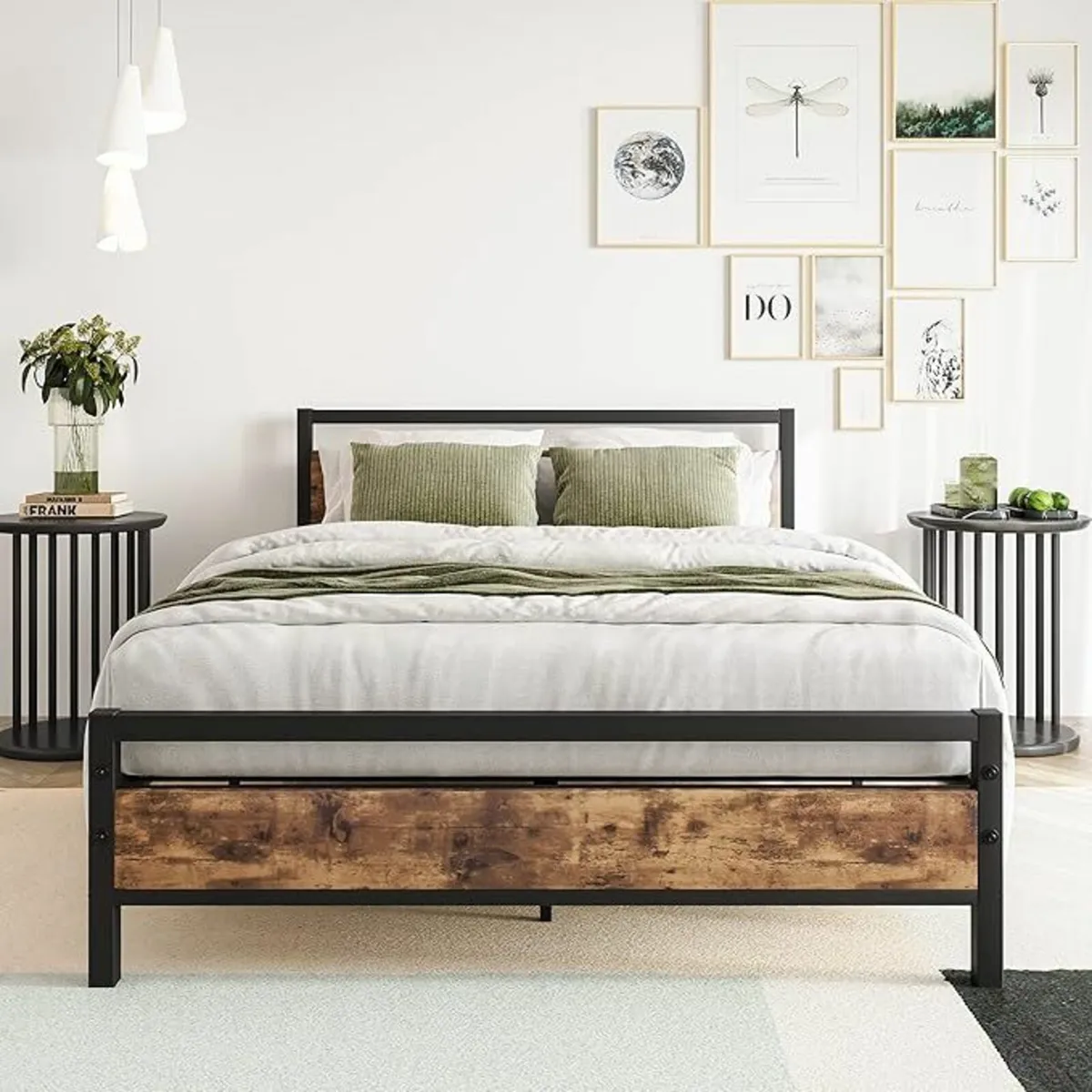 Double Bed Frames Wood Headboard Brown 135x190cm - Image 4