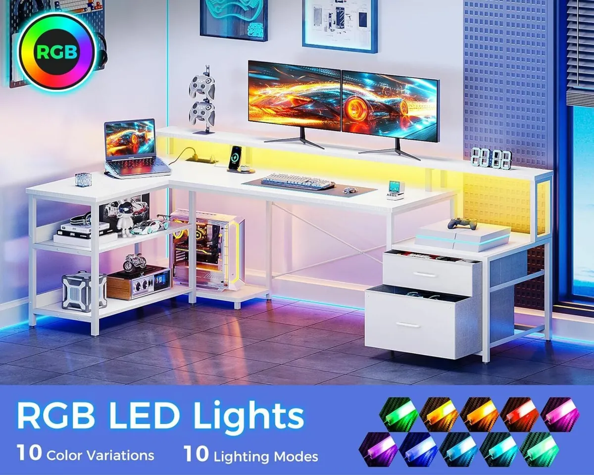 L Shaped Gaming Office Desk LED Lights 189×100cm - Image 3
