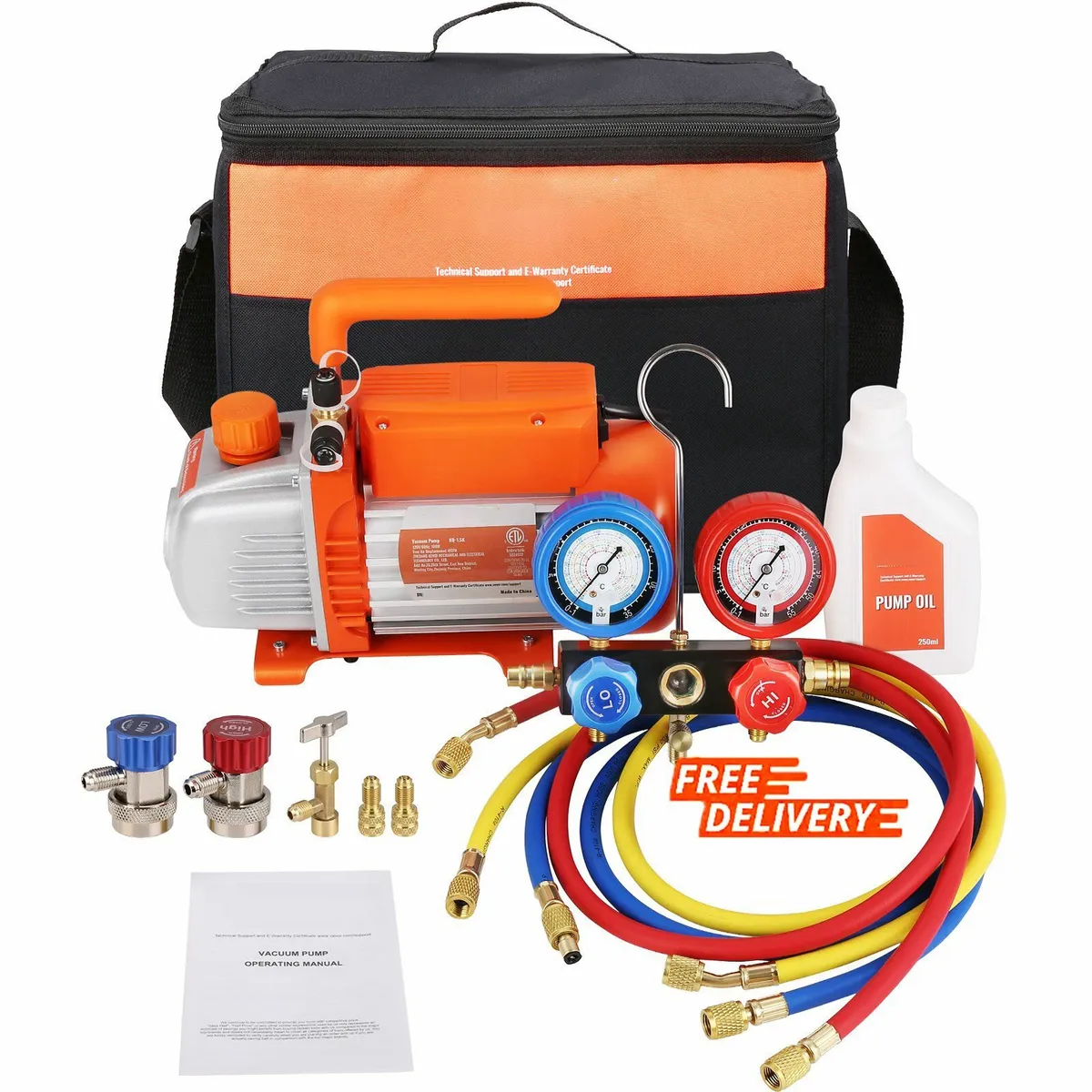 4CFM HVAC Vacuum Pump and Manifold Gauge Kit - Image 1