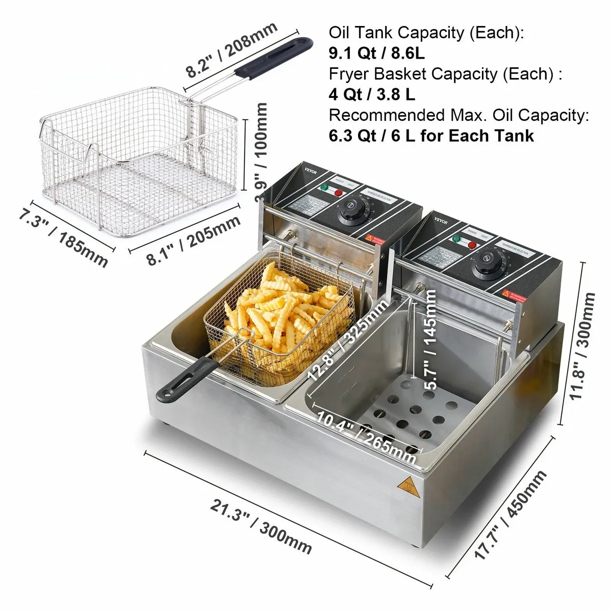 20L Dual Tank 5000W Commercial Electric Deep Fryer - Image 3