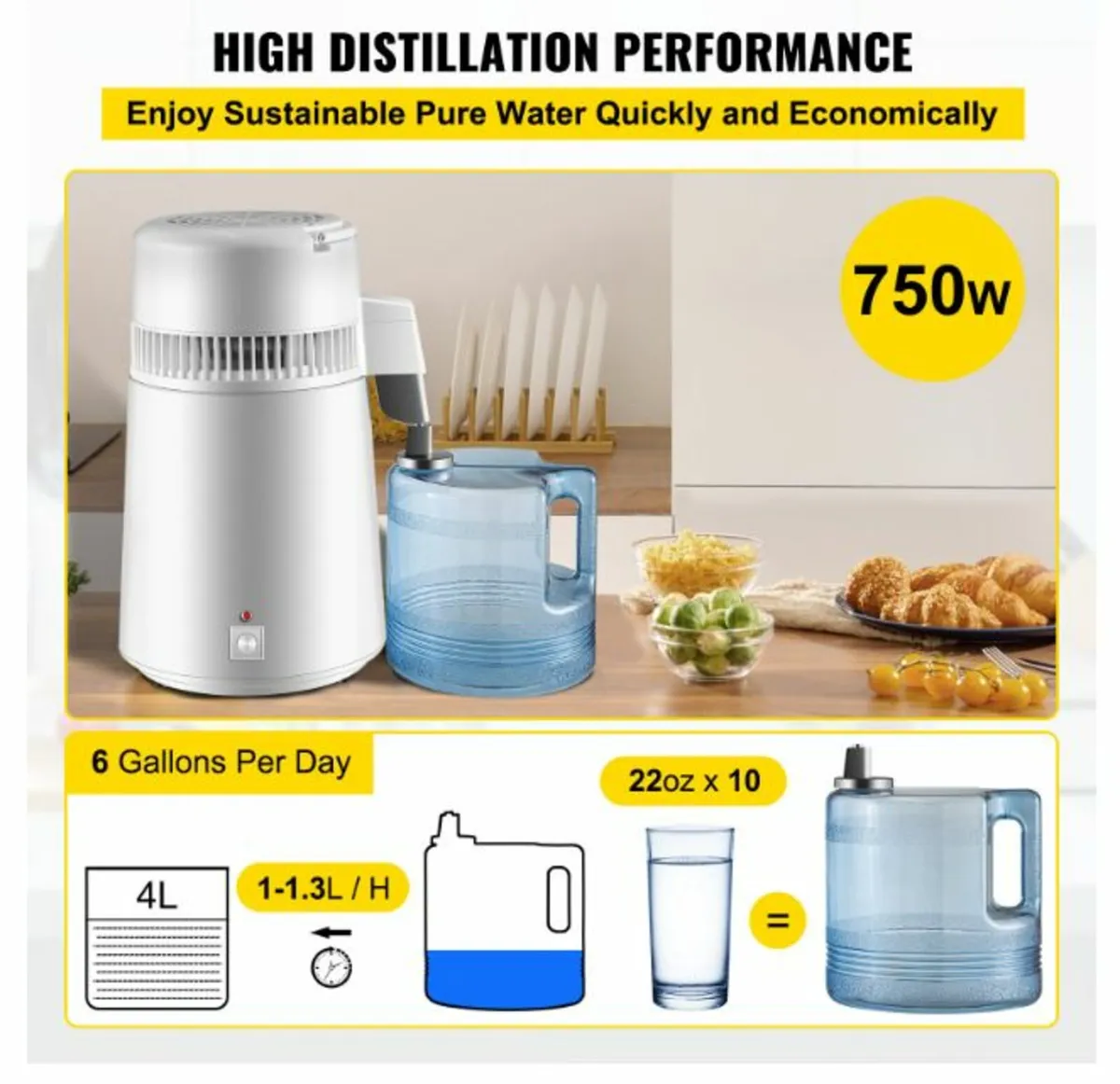 4L Pure Water Distiller 1L/h Water Purifier Filter - Image 2