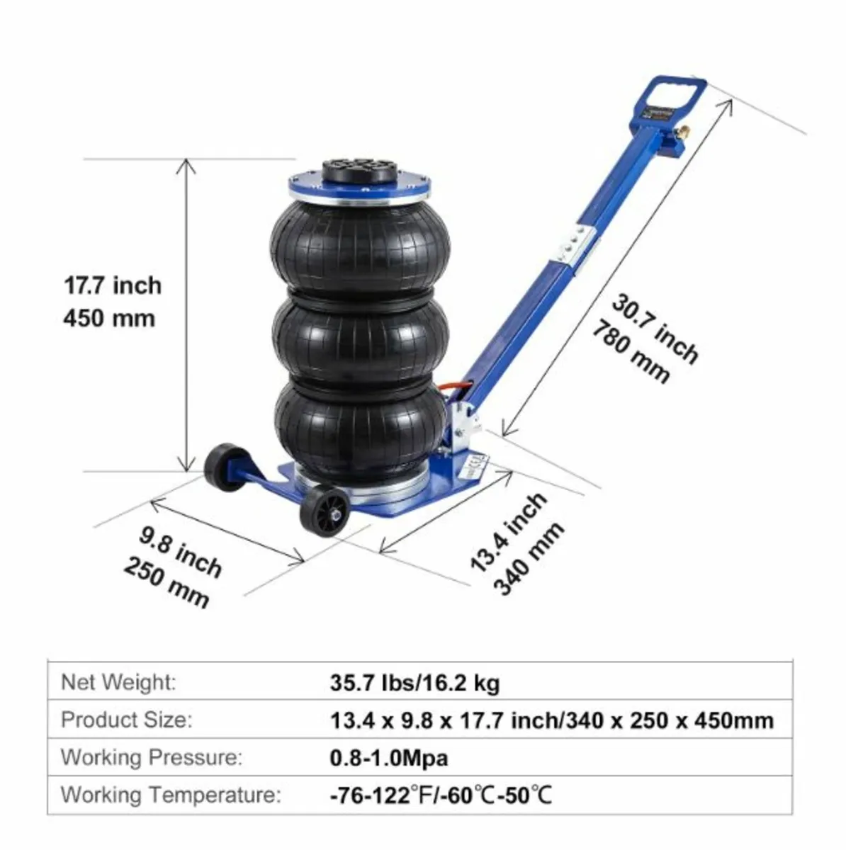 3 Ton/6600 lbs Triple Bag Air Jack with Six Steel - Image 2