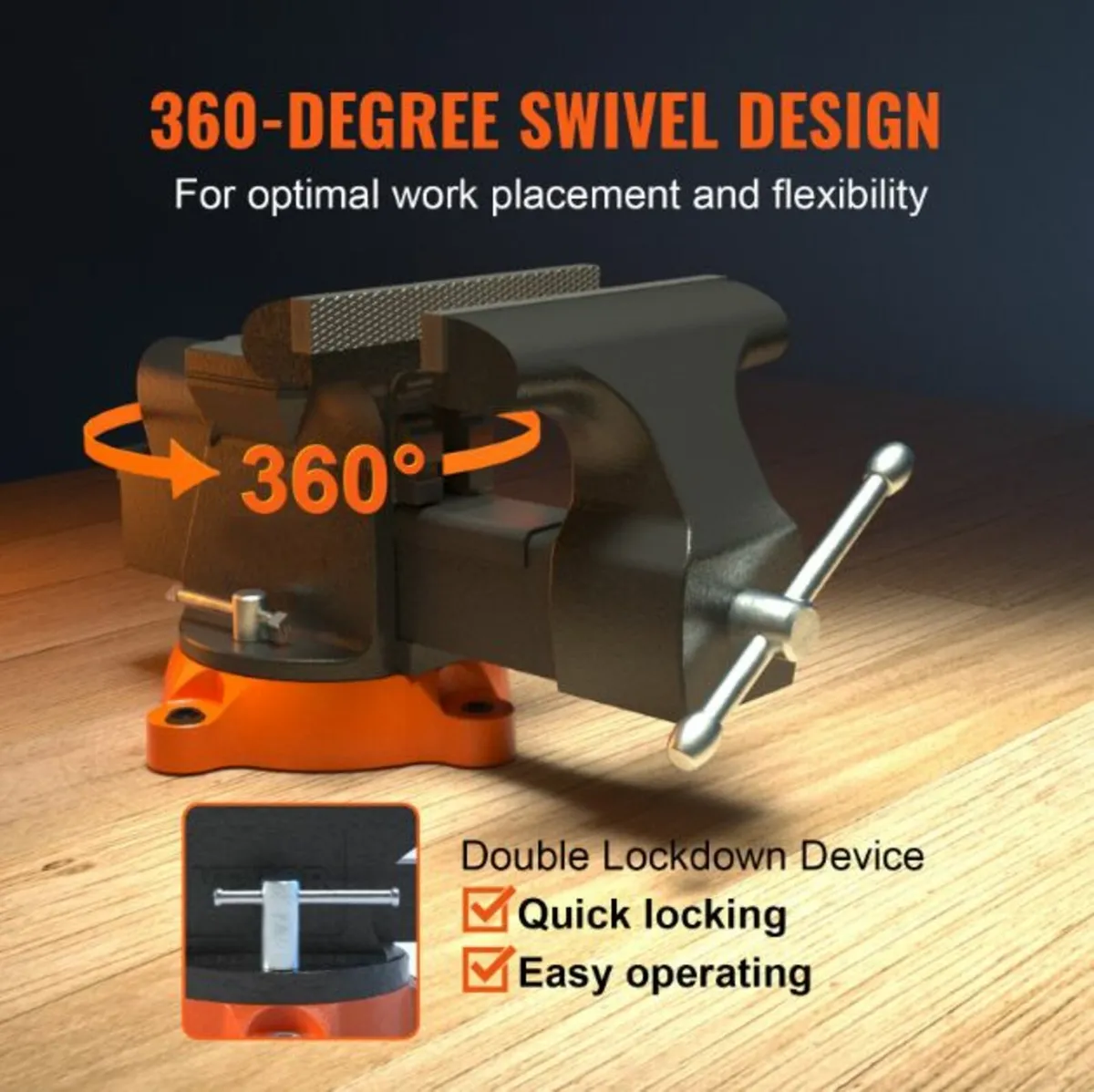 6" Bench Vise w/ Anvil 360°Swivel Locking Base Hea - Image 2