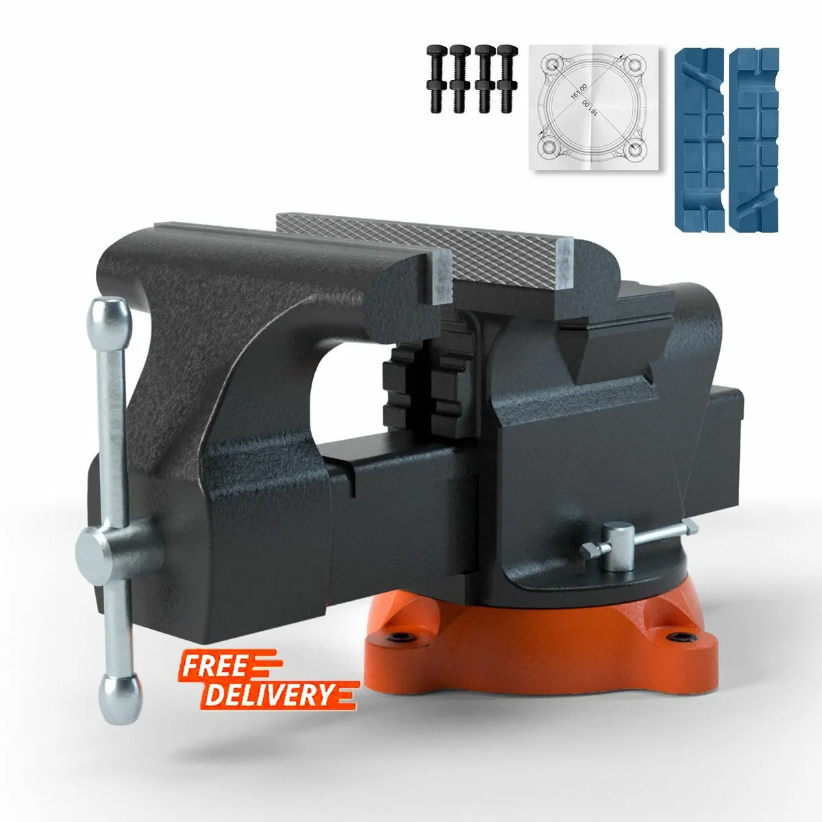 6" Bench Vise w/ Anvil 360°Swivel Locking Base Hea - Image 1