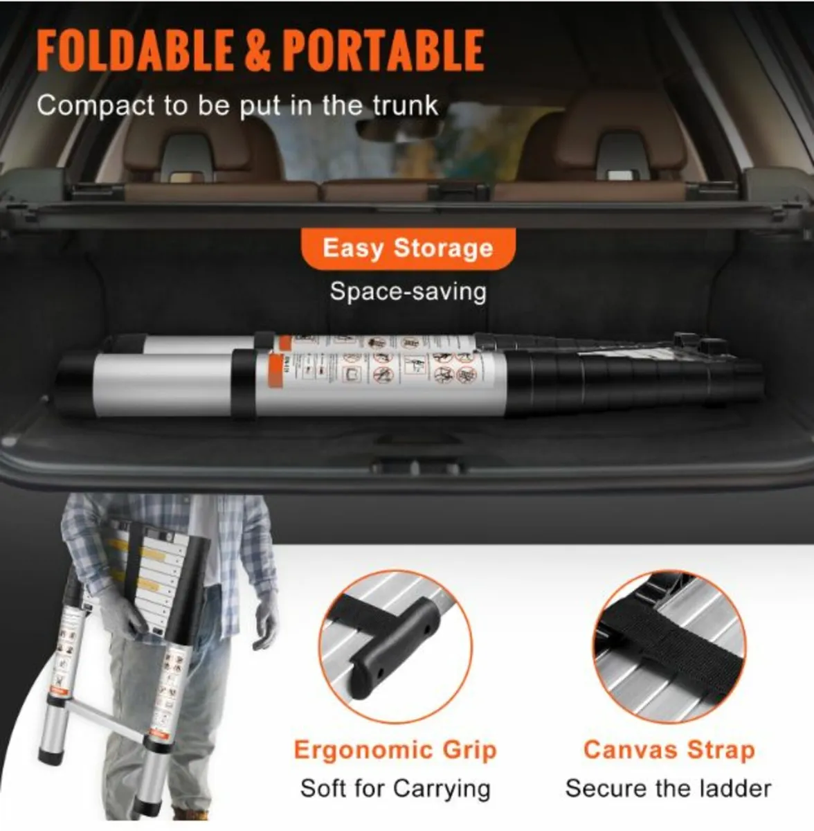 12.5 FT Aluminum Collapsible Telescoping Ladder - Image 3
