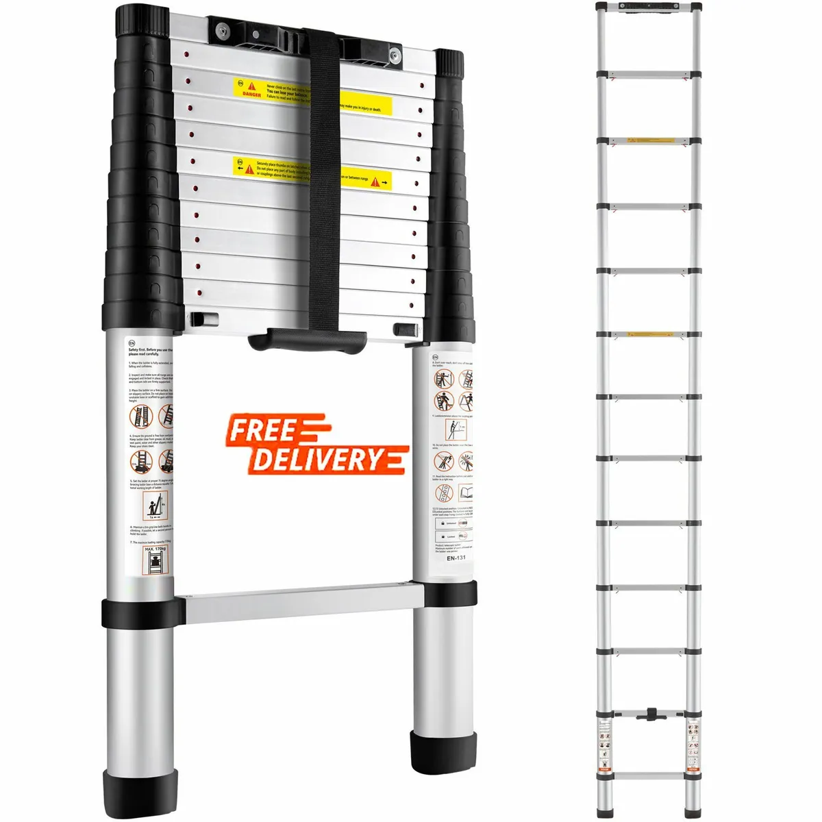 12.5 FT Aluminum Collapsible Telescoping Ladder - Image 1