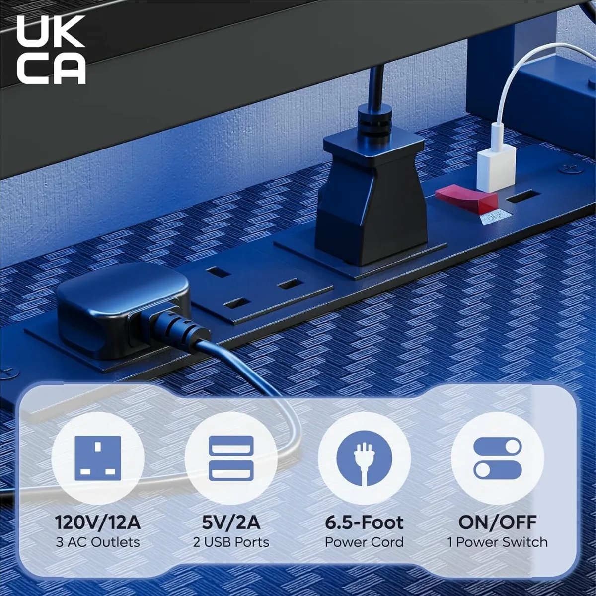 181CM L-Shaped Gaming Desk LED Lights Outlets - Image 1