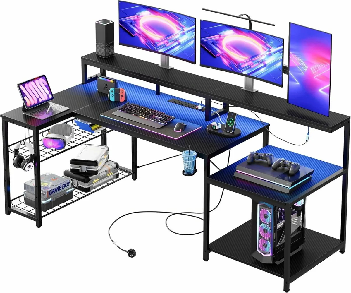 181CM L-Shaped Gaming Desk LED Lights Outlets - Image 3