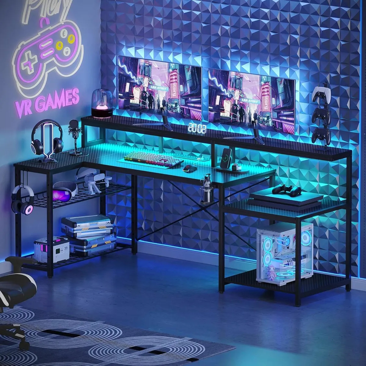 181CM L-Shaped Gaming Desk LED Lights Outlets - Image 4