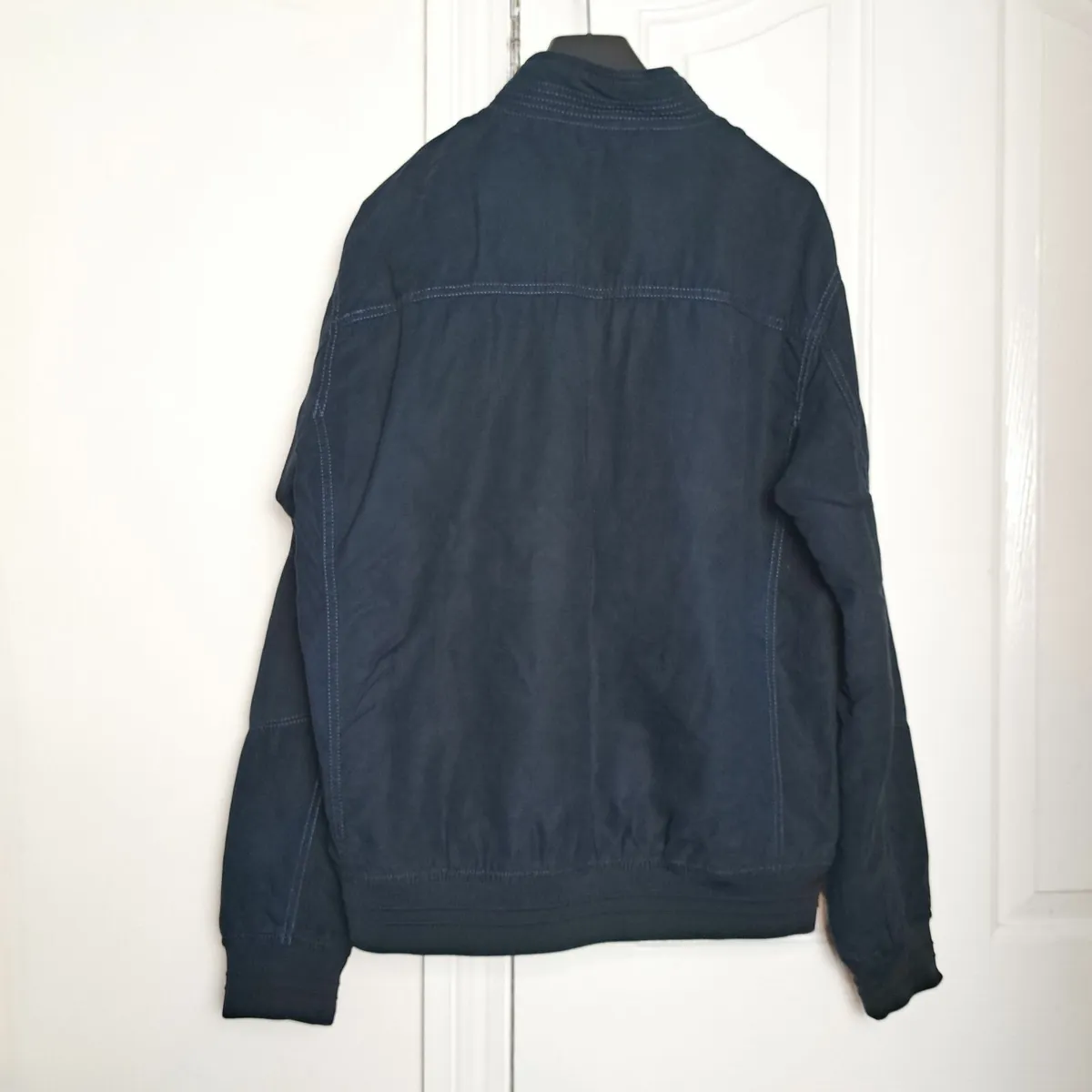 Zara Mens Navy Blue Suede Bomber Jacket Size L - Image 2