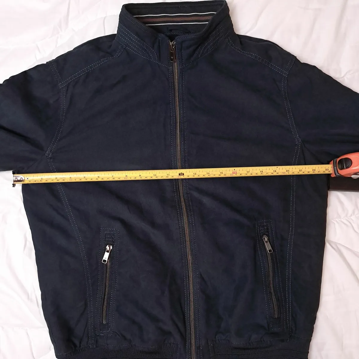 Zara Mens Navy Blue Suede Bomber Jacket Size L - Image 4