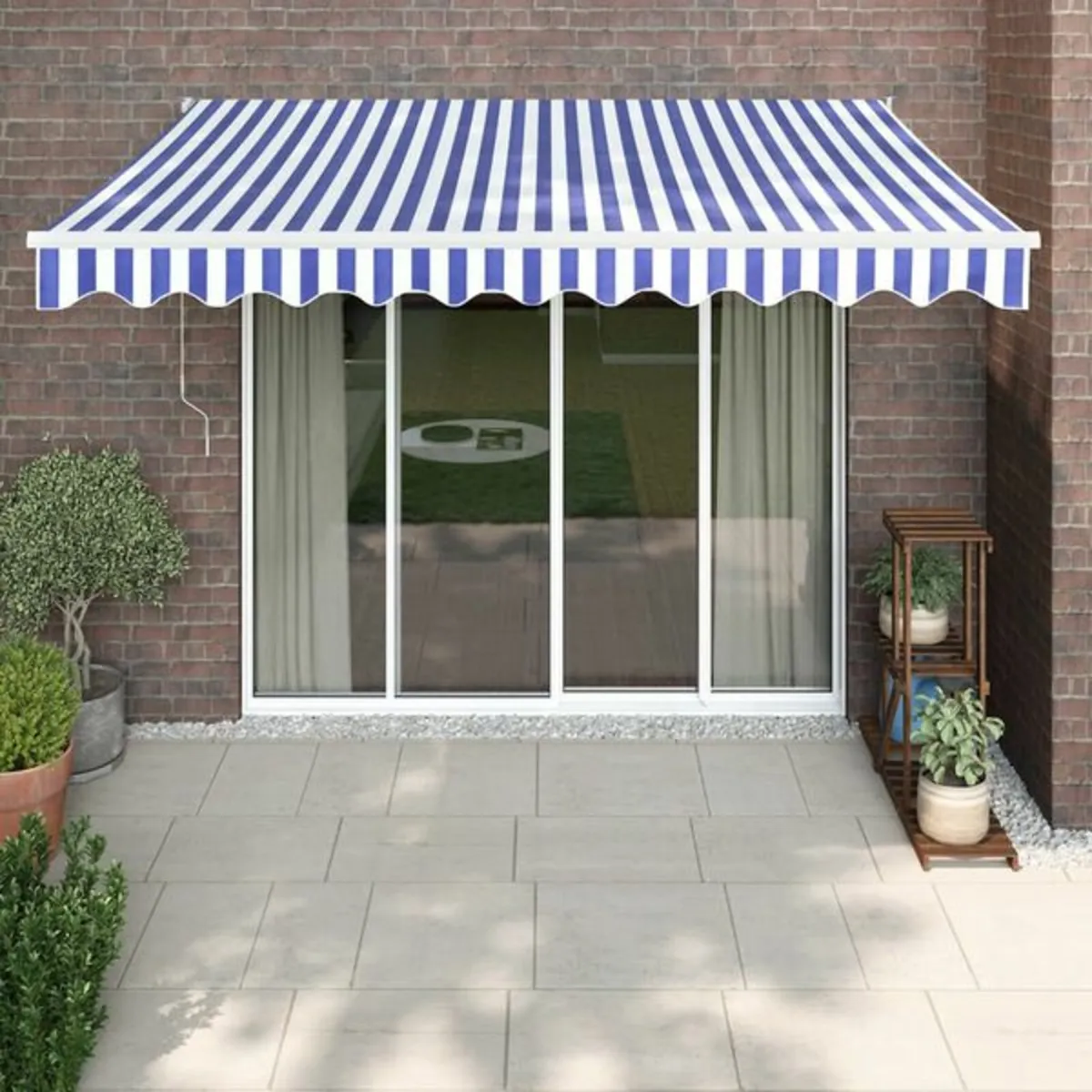 Retractable Awning Blue and White 3.5x2.5 m Fabric - Image 1