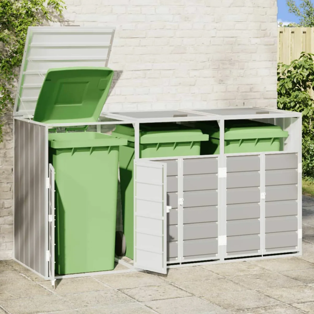 Grey Wheelie Bin Storage for Triple Bins 216x81x11 - Image 3