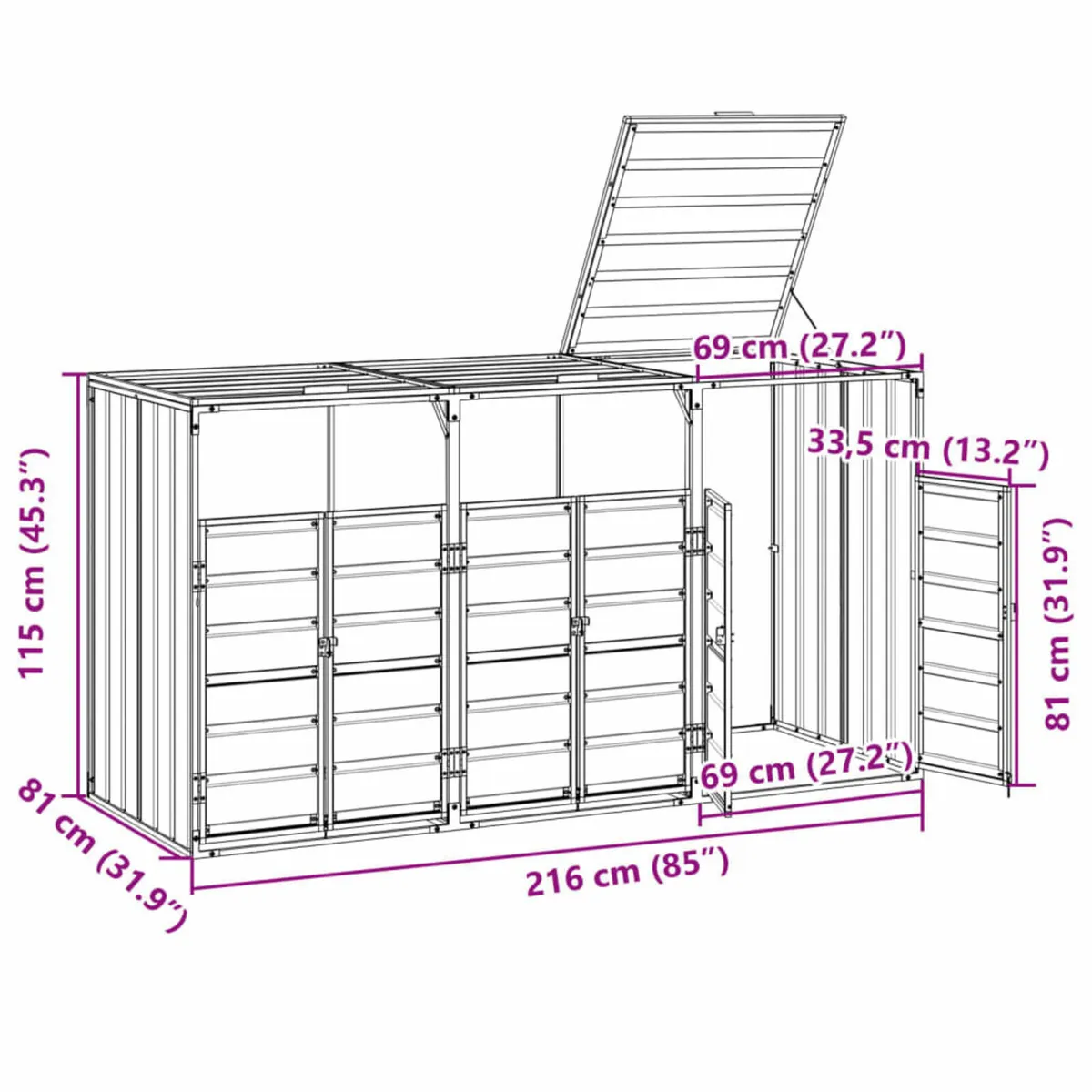 Wheelie Bin Storage for Triple Bins Anthracite 216 - Image 4