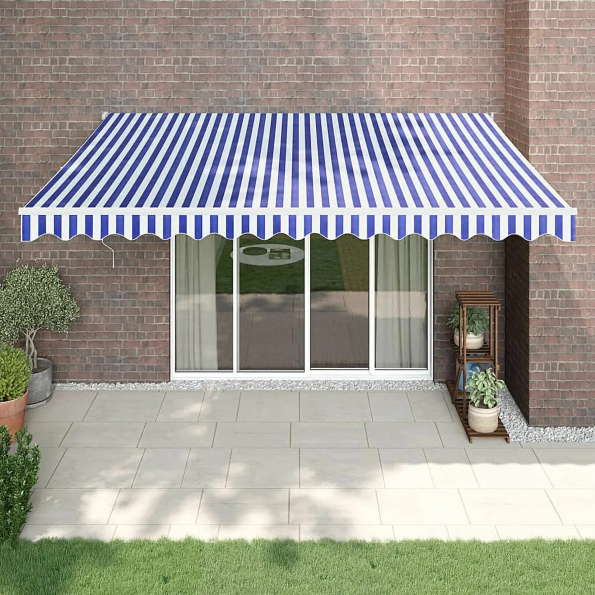 Retractable Awning Blue and White 4.5x3 m Fabric a - Image 1