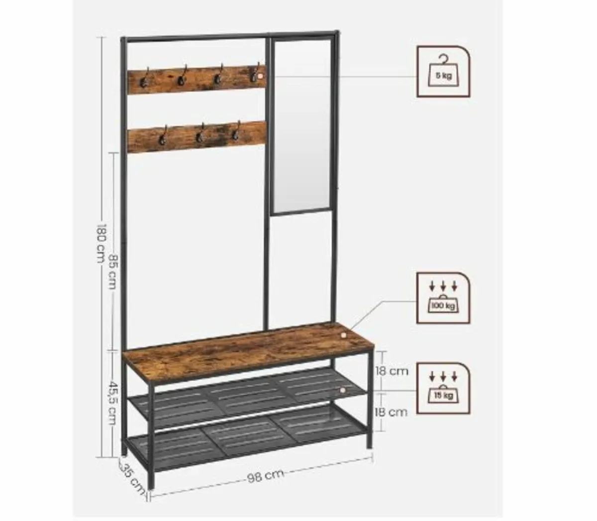 Coat Rack with Hooks Mirror - Image 3