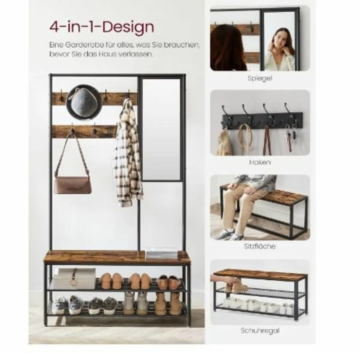 Coat Rack with Hooks Mirror - Image 4