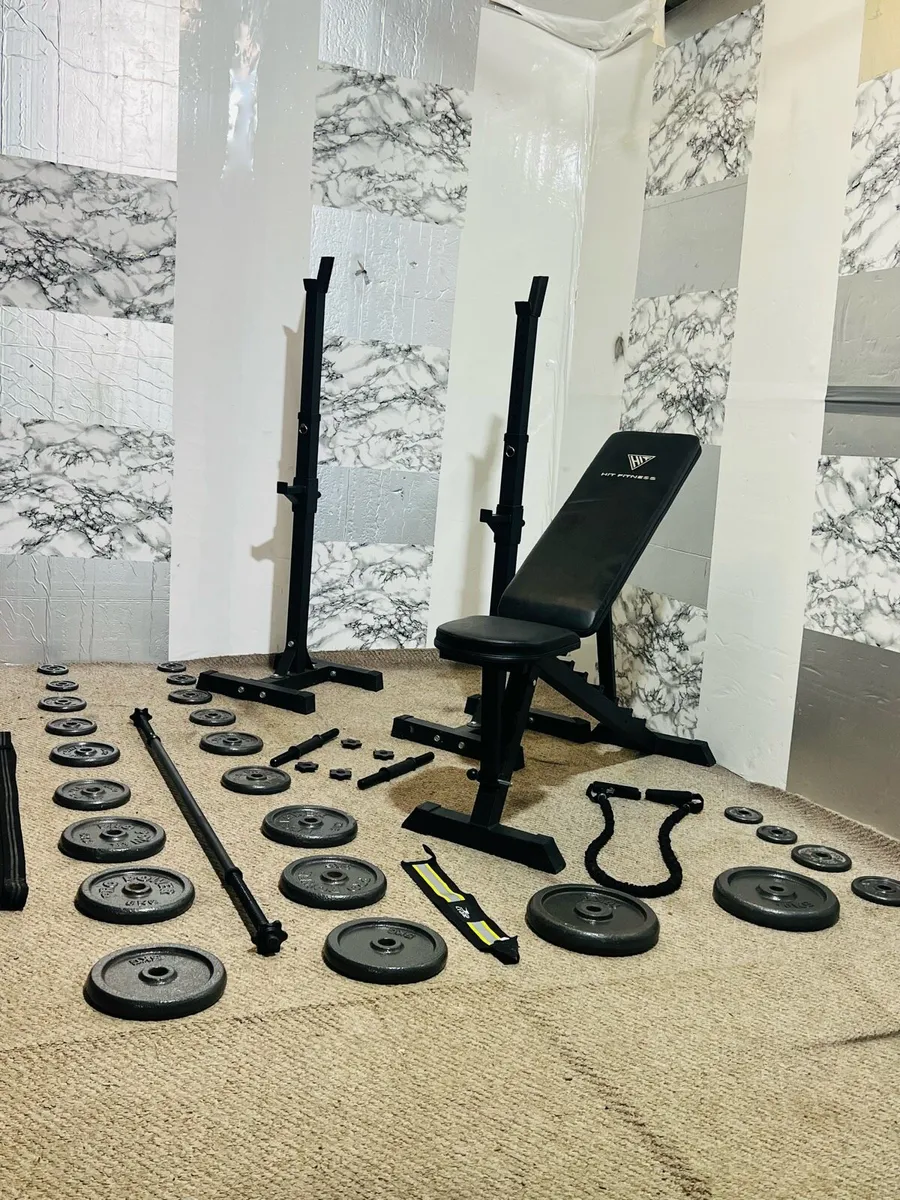RACK BENCH CAST IRON WEIGHTS BARBELL DUMBBELLS ++ - Image 1